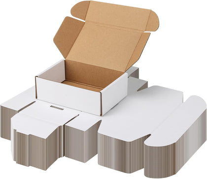 25 Pack 8x6x2 inch Small Shipping Boxes, White Mailing Boxes | Tuck Top, Quick Fold, Easy Assemble, Shape Well