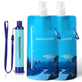 Squeezable Water Pouches with Water Filter Straw(1+2) | Survival Water Purifier Kit, Portable Water Purifier for
