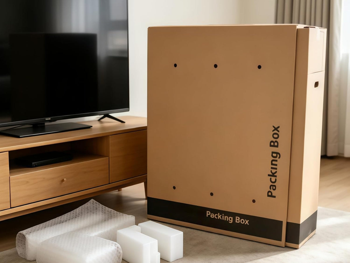 TV Moving Box Adjustable 29-58x6x37 in with Bubble Roll Foam Corners