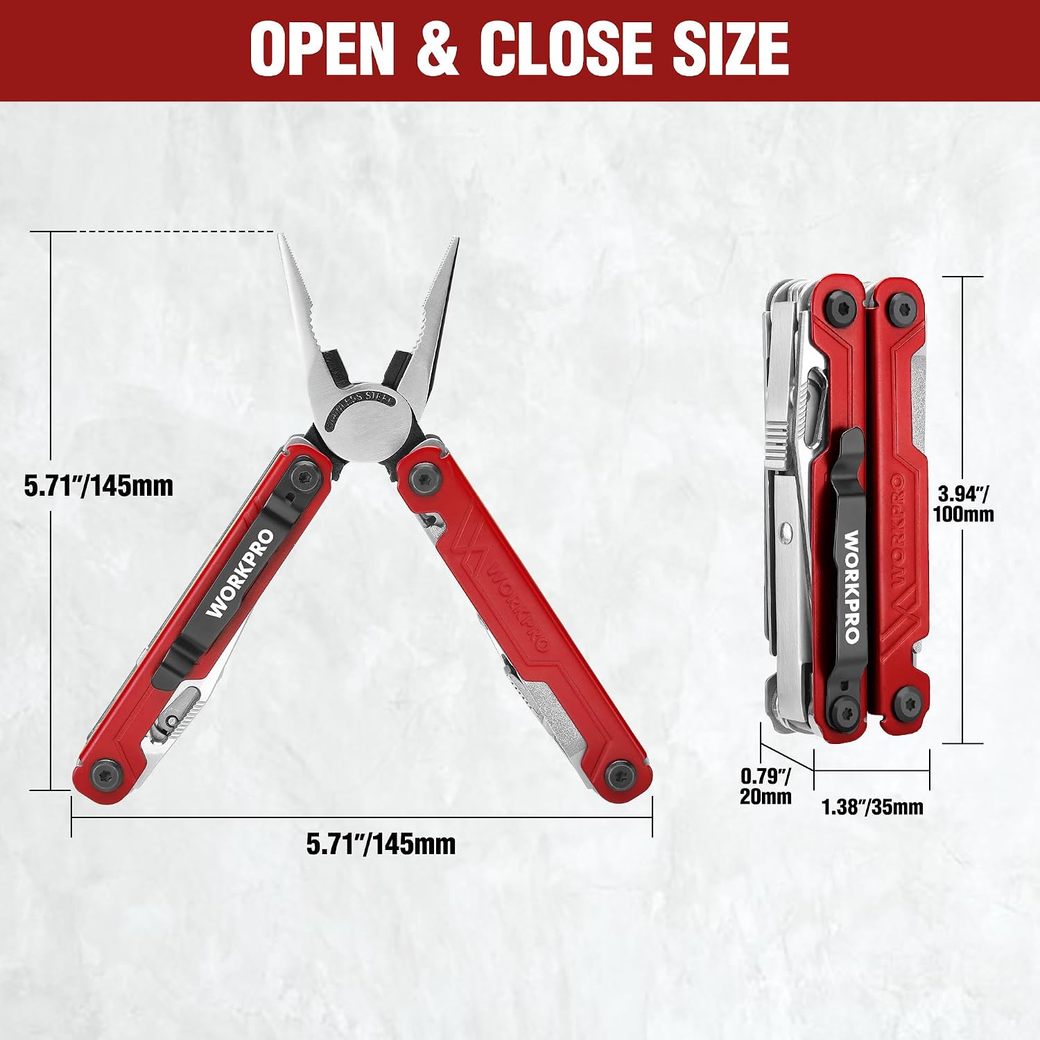 18-in-1 Multi Tool Pliers Pocket Knife, 2 Safety Locks, EDC, Red | Gifts for Men Dad Women Wife, Stainless Steel