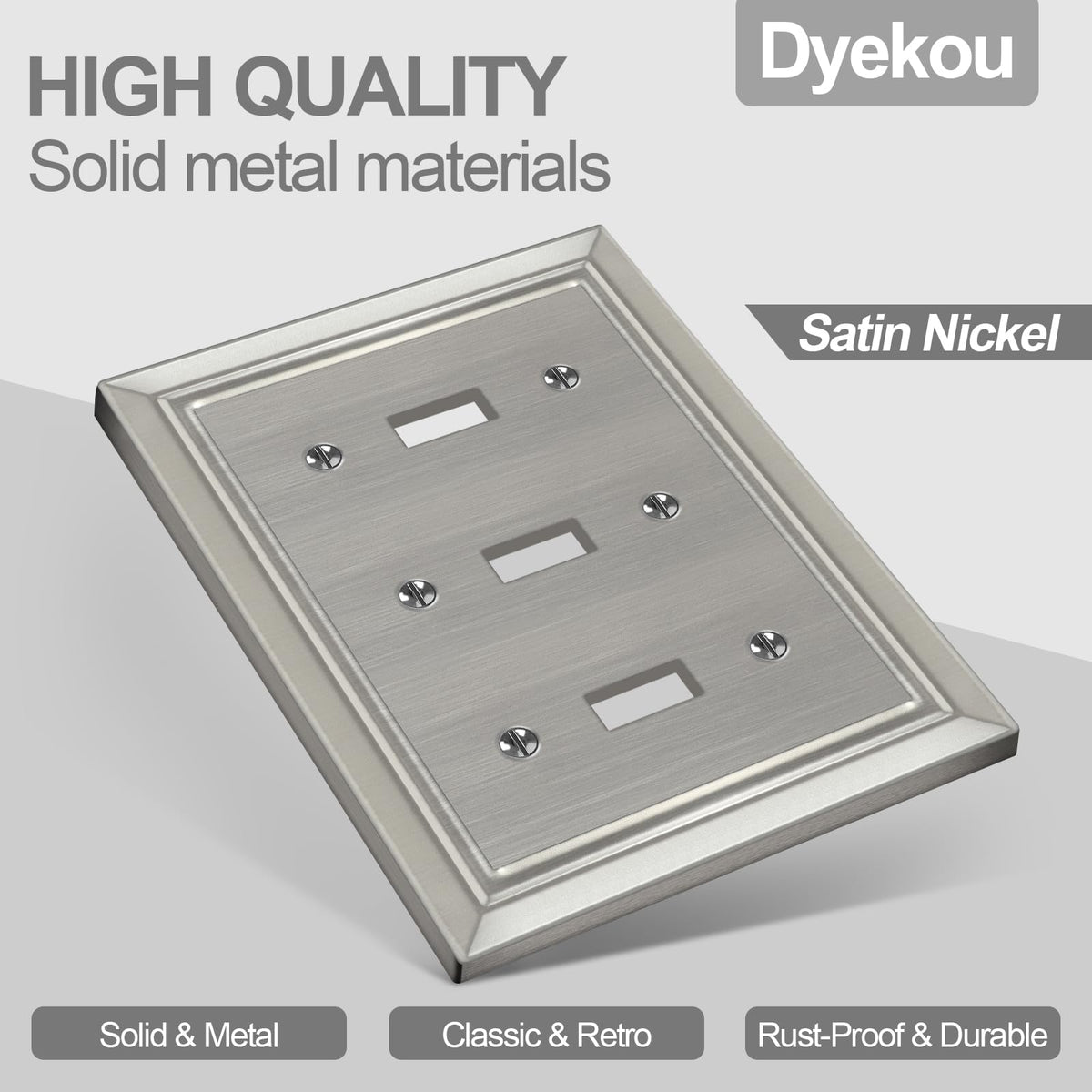 Metal Wall Plate for Electrical Outlets, Applicable to Triple Toggle