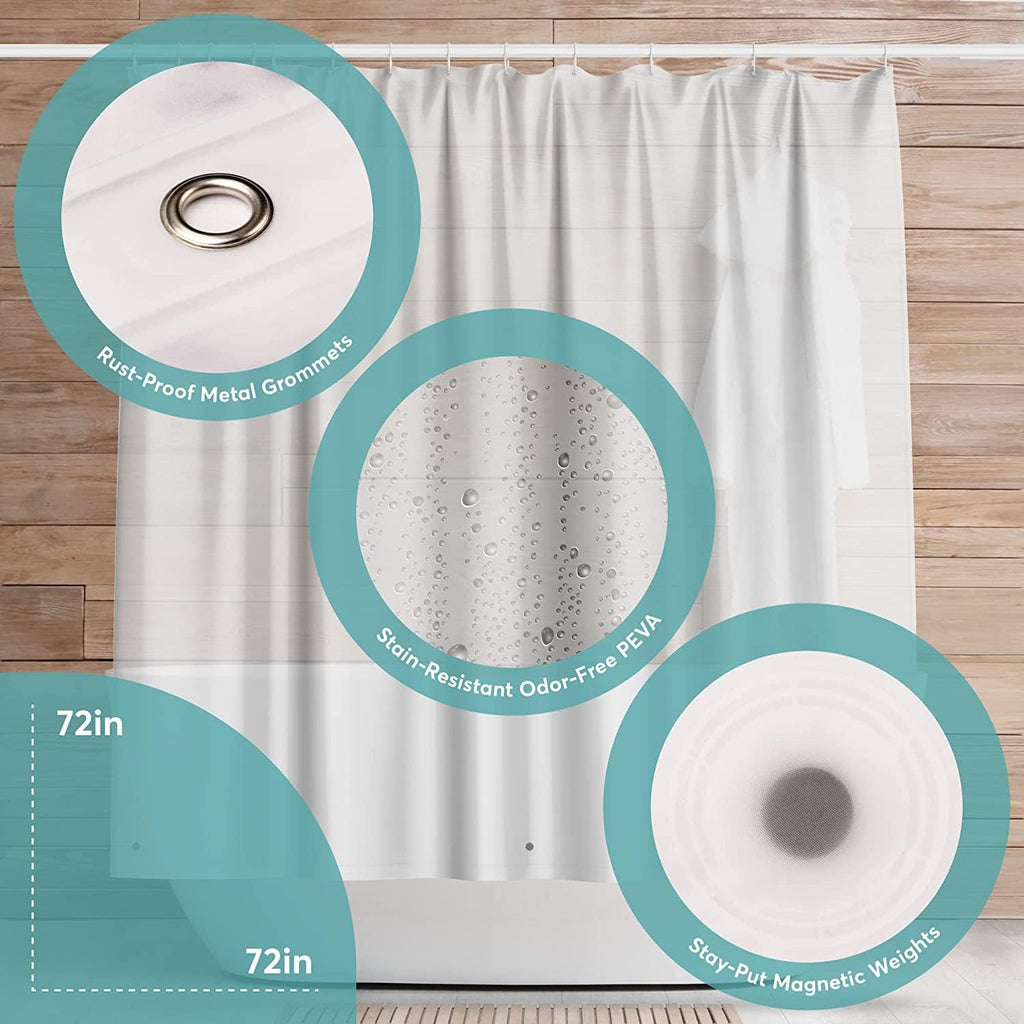 Shower Curtain – 72 x 72 Fabric Premium Shower Curtain with Rustproof Metal Grommet and 3 Magnetic Weights – Odor