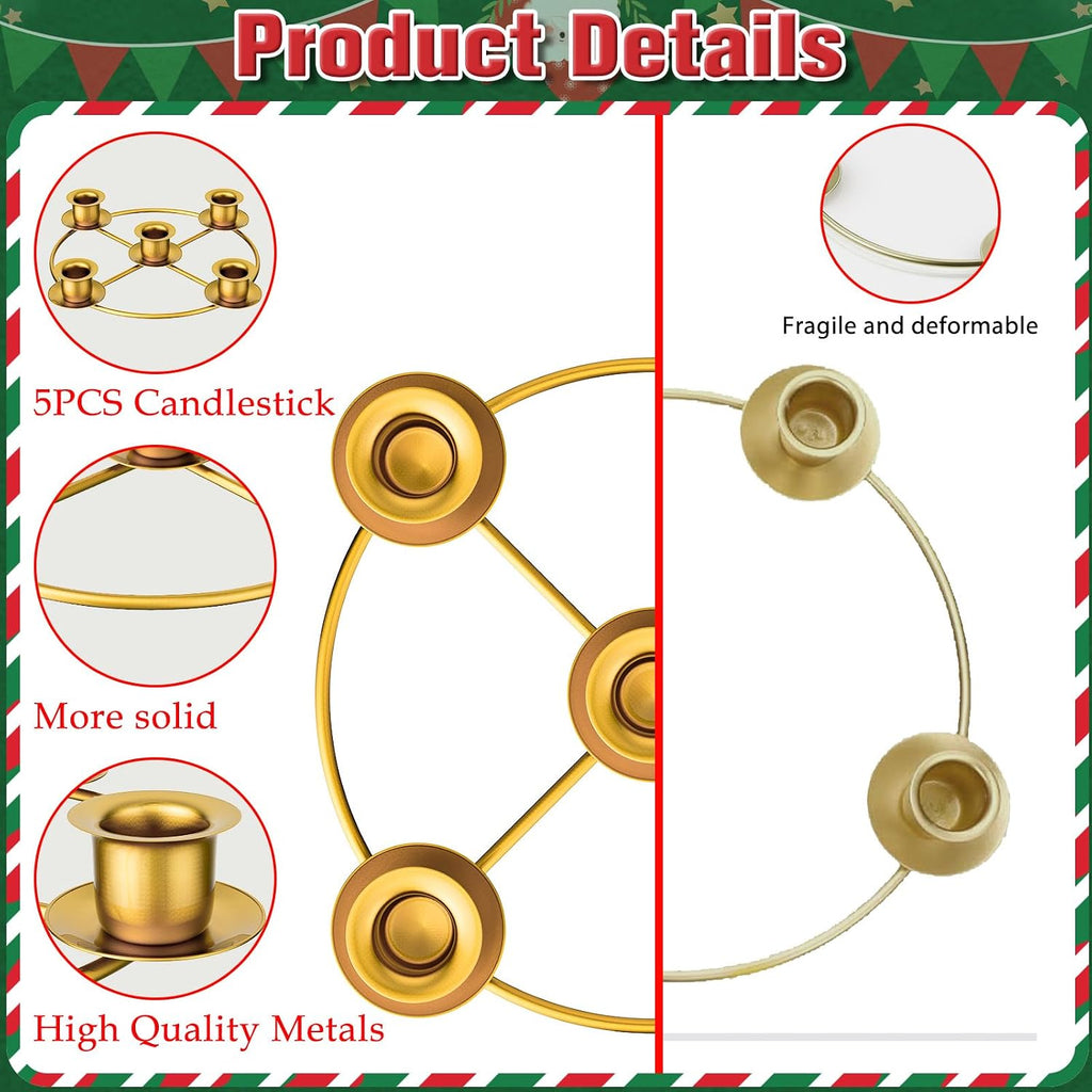 Advent Wreath 5 Candle Holder, Christmas Candle Rings Candle Holder for Tapered Advent Candles, Advent Wreath Ring