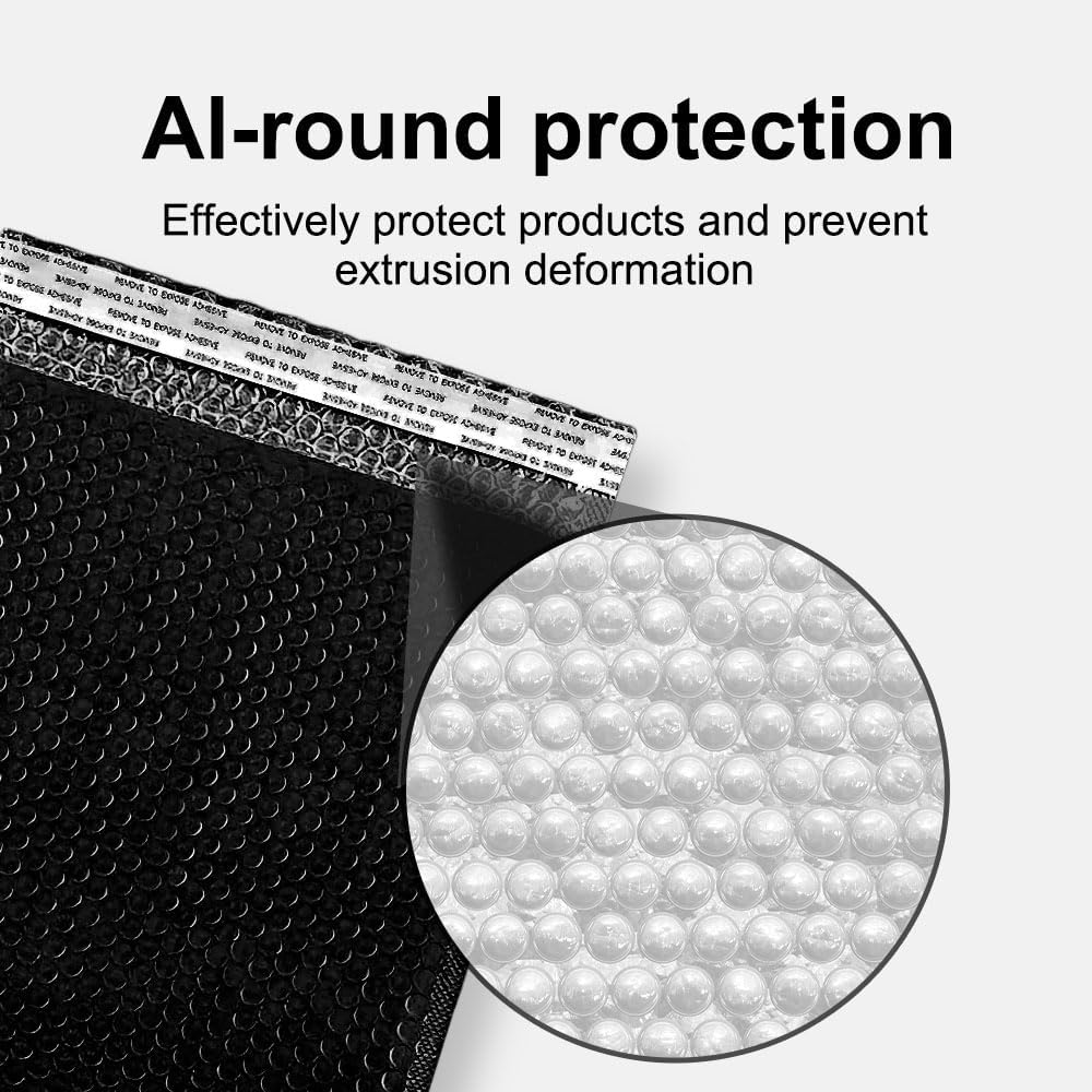 Extra Thick Padded Bubble Mailers, 5x8.6 in, 50-Pack, Black