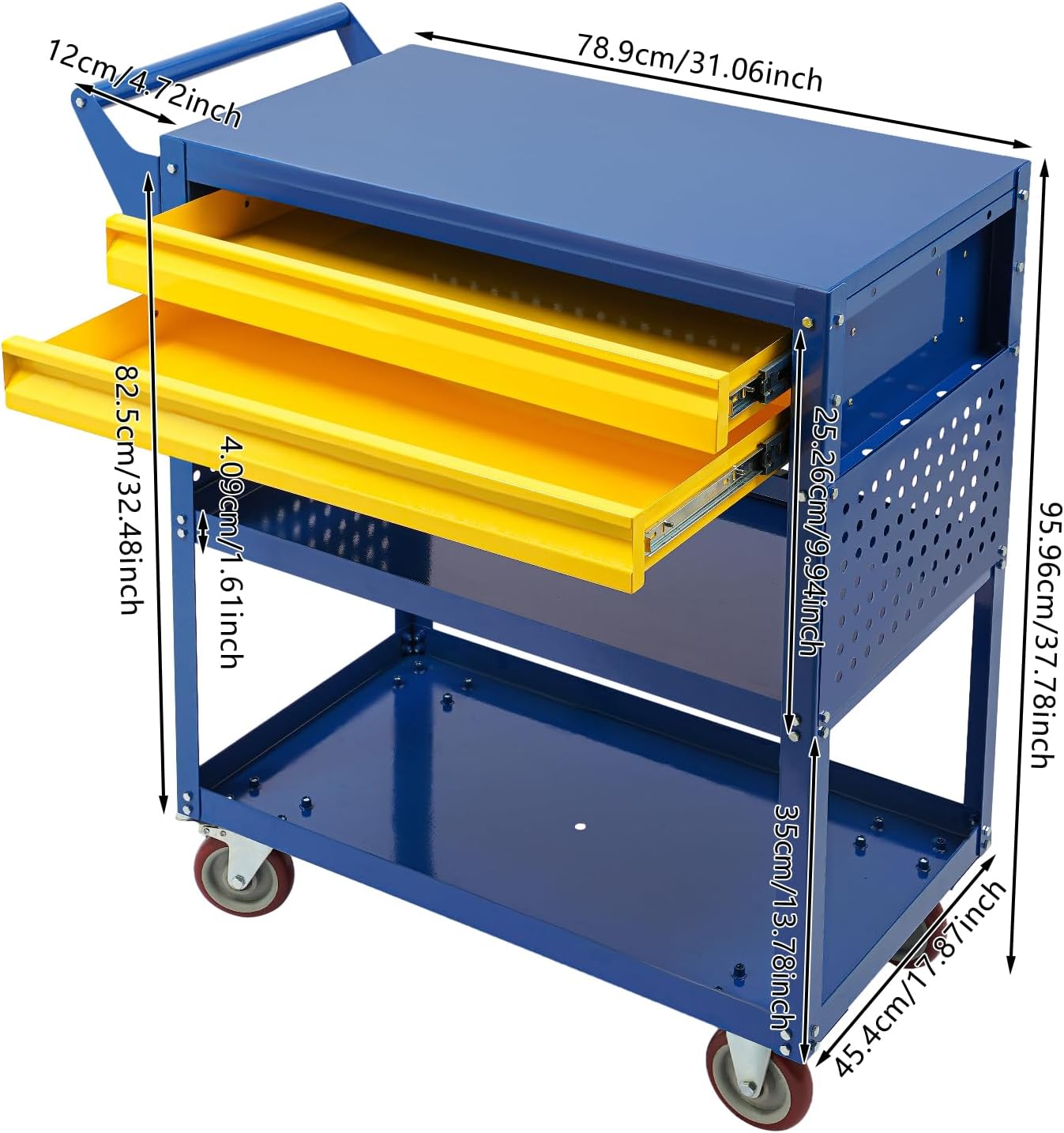 5 Tray Rolling Tool Cart with Drawers, 400 LBS Capacity with 2 Drawers | Mechanic Tool Cart on Wheels, Heavy Duty