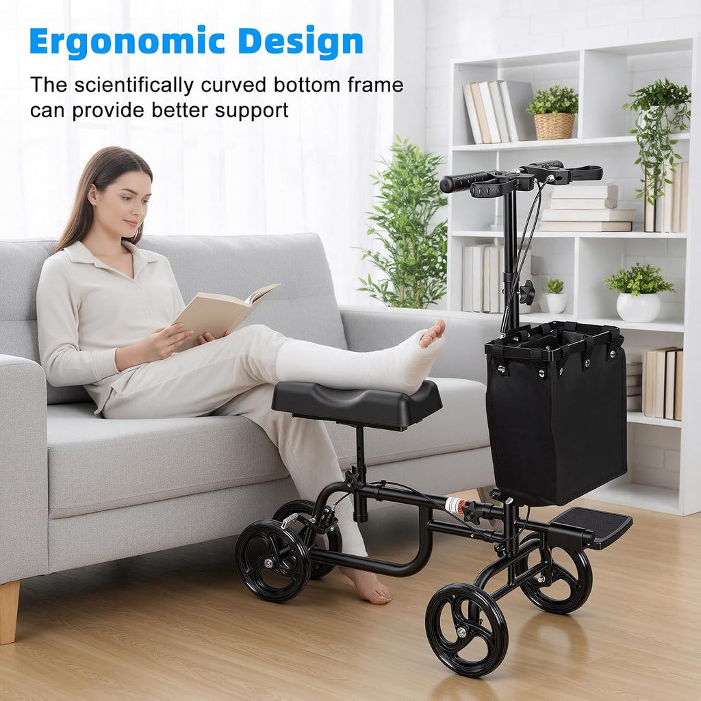 Knee Scooter for Adults, Foldable Knee Walker with Bag, Crutch Alternative