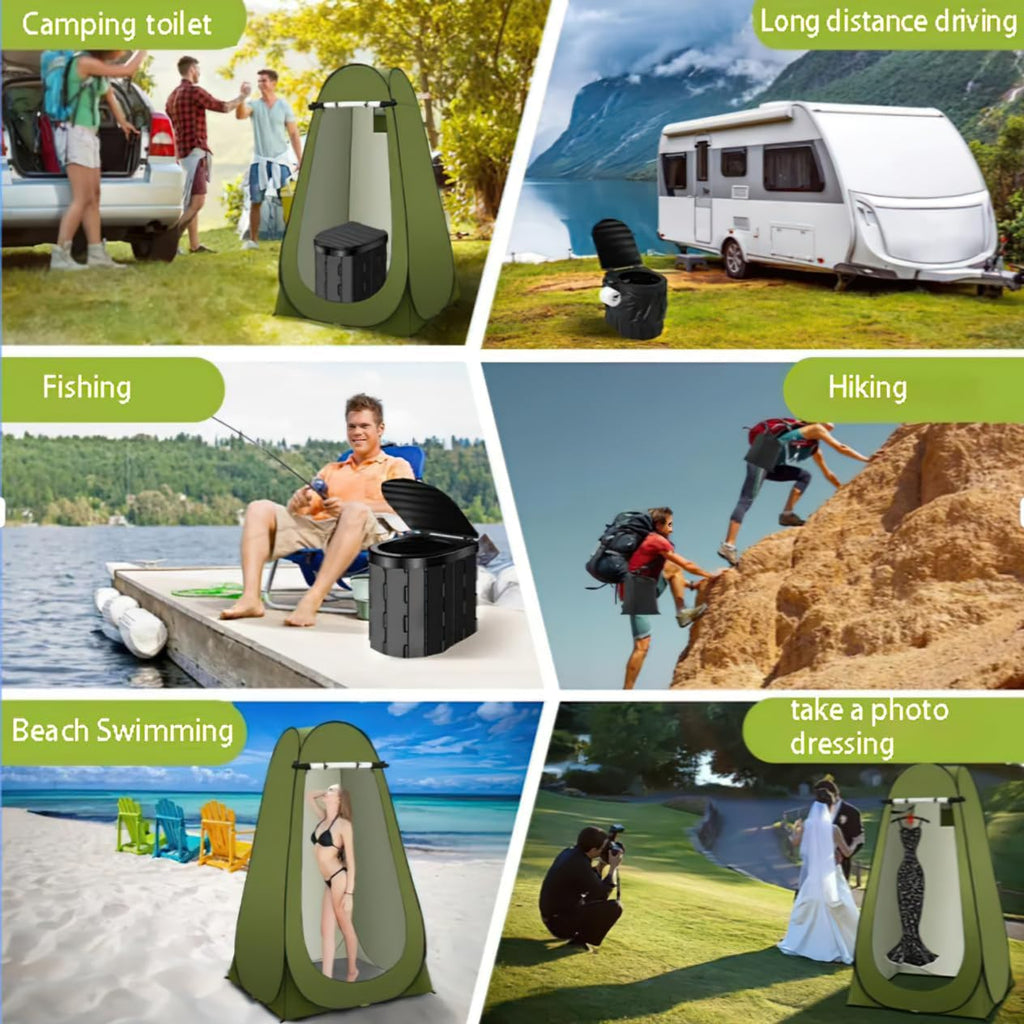 Portable Pop Up Privacy Tent with Camping Toilet, Outdoor Shower Shelter with Storage Bag, Ropes and Stakes