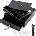 13 Inch Cash Register Drawer with Lockable Cover & Removable Tray, Heavy Duty POS Cash Drawer for Small Business, 4