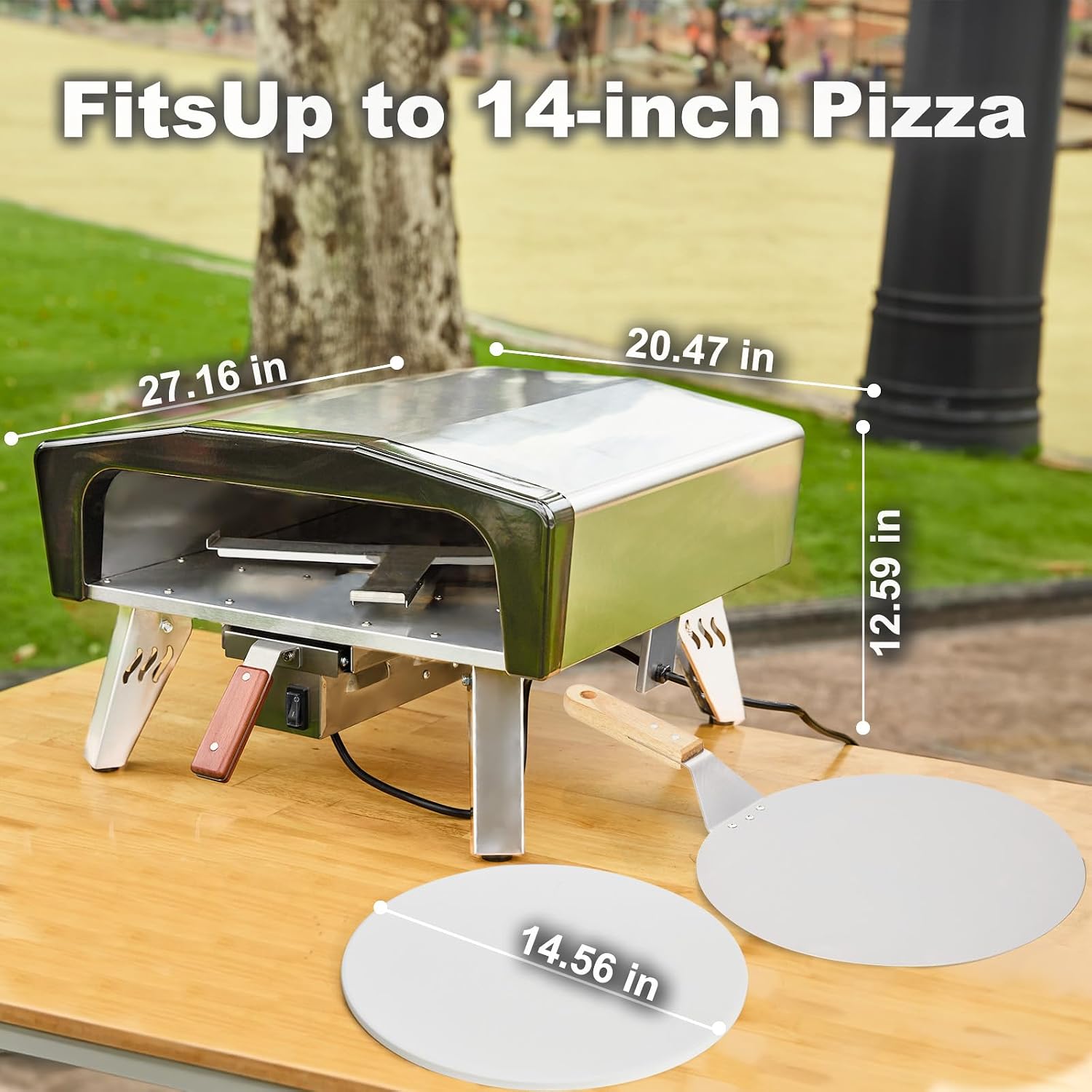 20 Inch Portable Propane Stainless Steel Outdoor Pizza Oven with Pull Out Handle and 360° Automatic Rotating Pizza Stone