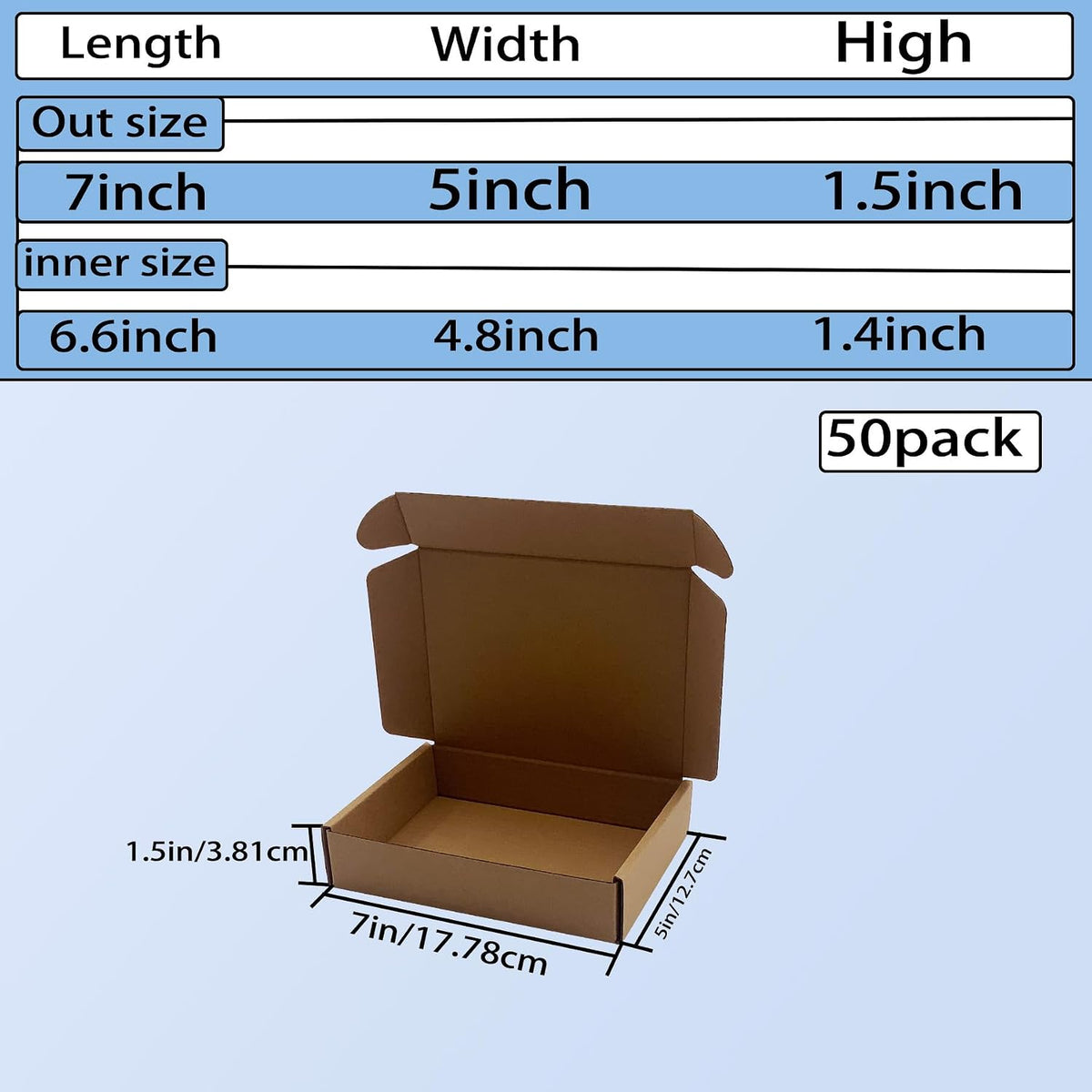 7x5x1.5 inch Small Shipping Boxes 50 Pack, Brown Kraft Corrugated Cardboard