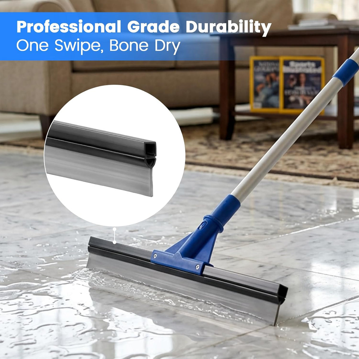 Floor Squeegee for Concrete Floor, 17.5" Heavy Duty Squeegee Broom for Floor, Commercial Scrubber Mop with Extendable
