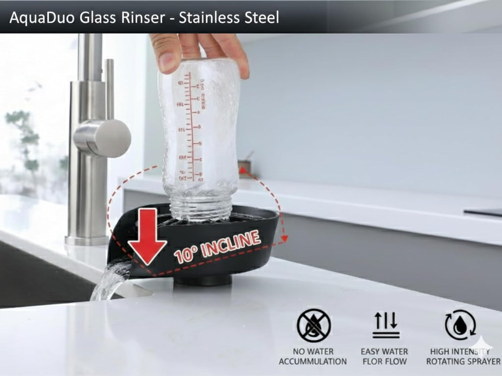 AquaDuo Glass Rinser and Kitchen Sink Sprayer Combo, Stainless Steel Cup Washer, Cup Cleaner, Bottle Washer, Glass
