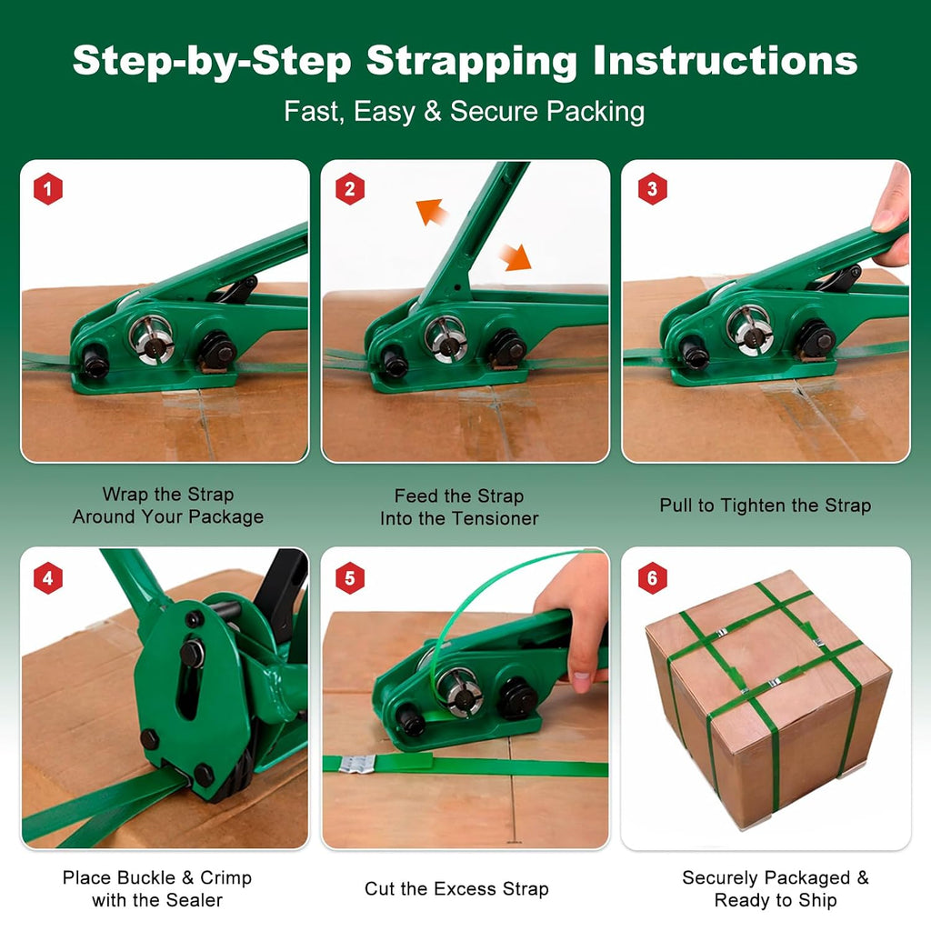 5/8" x 1000' PET Banding Strapping Kit with Tensioner and Sealer