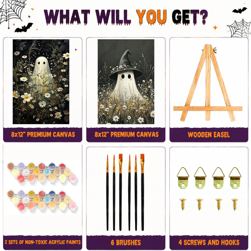 2 Pack Halloween Paint by Numbers Kit for Adults (Ghost, 8x12inch)
