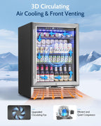 24 Inch Beverage Refrigerator Under Counter,180 Cans,Silver