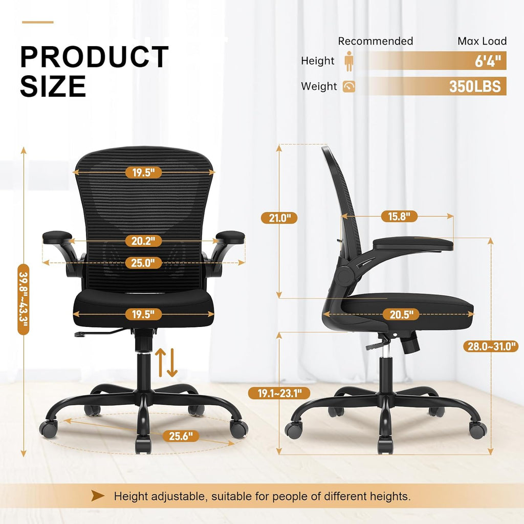 Office Chair, Ergonomic Desk Chairs 330LBS Capacity High Back Mesh Computer Chair with Flip-up Armrests, Comfy Work