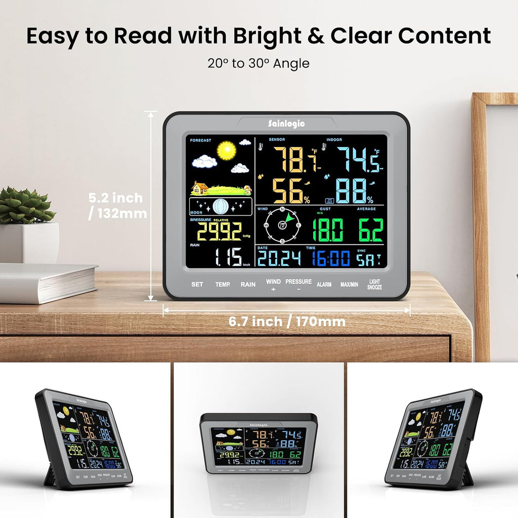 SA68 Weather Station 12-in-1 Wireless Weather Station Indoor Outdoor with Rain Gauge, Wind Speed/Direction
