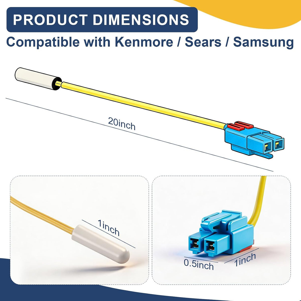 Direct Replacement Fridge Repair Part Refrigerator Temperature Sensor for Samsung RF263BEAESR RF263TEAESR RF263BEAESG RF217ACRS RF26HFPNBSR RF263BEAEBC RB194ACRS Series, Precise Temp Control