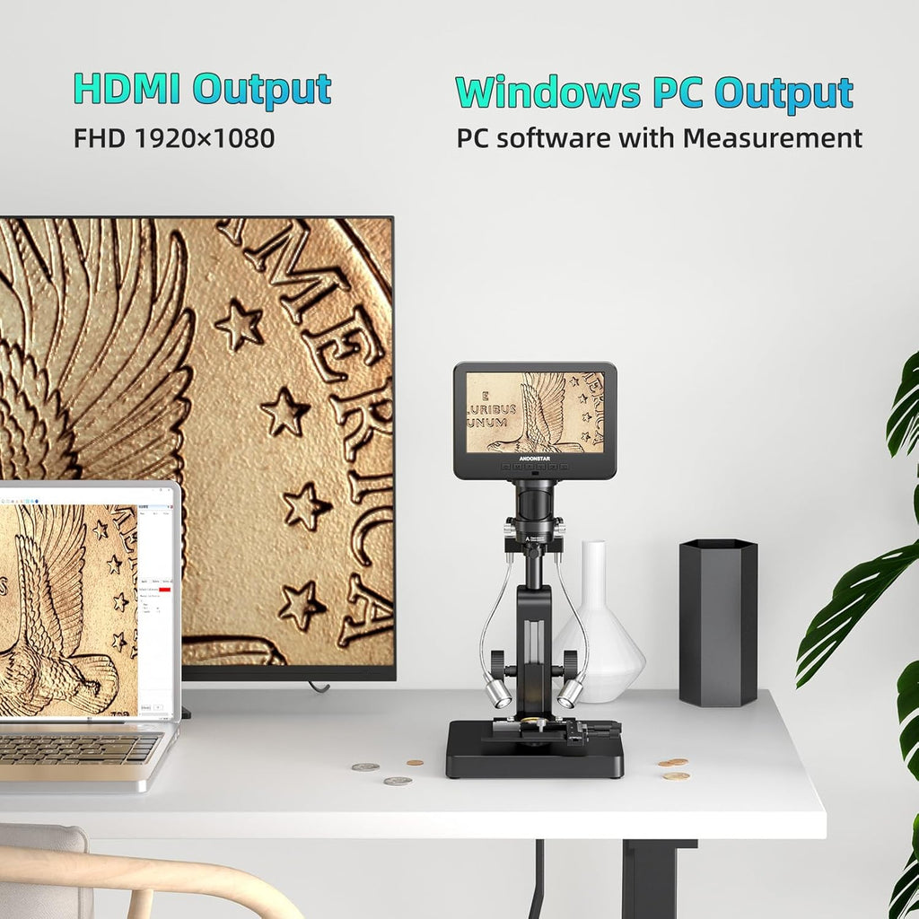 AD266S 20X-5000X HDMI Digital Microscope, 5 Lens 2160P UHD Video | 7'' LCD IPS Screen, Metal Biological Stand, X-Y