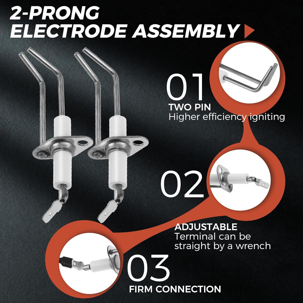 2 Pack 62-24164-01 Furnace Burner Ignitors Repalcement, Flame Sensor Ignitors with 232258 2-Prong Electrode Assembly and 31.5" High-Temperature Cable Wire Compatible with Rheem Furnace