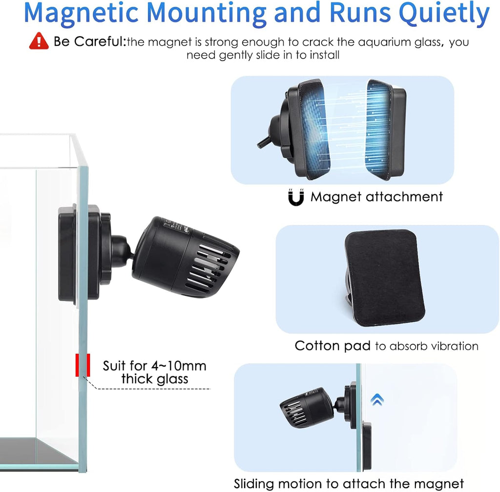 Mini Wave Maker for 15-40 Gallon Aquarium with Magnetic Mount Quiet Powerhead for Saltwater and Freshwater Fish Tank