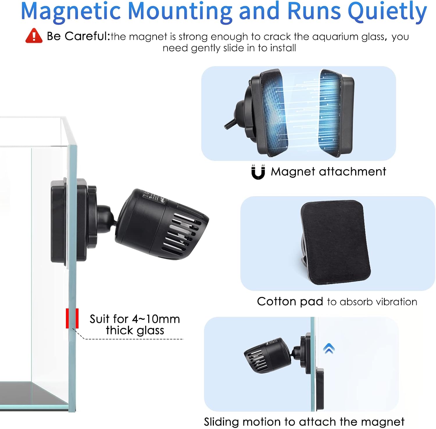 Mini Wave Maker for 15-40 Gallon Aquarium with Magnetic Mount Quiet Powerhead for Saltwater and Freshwater Fish Tank