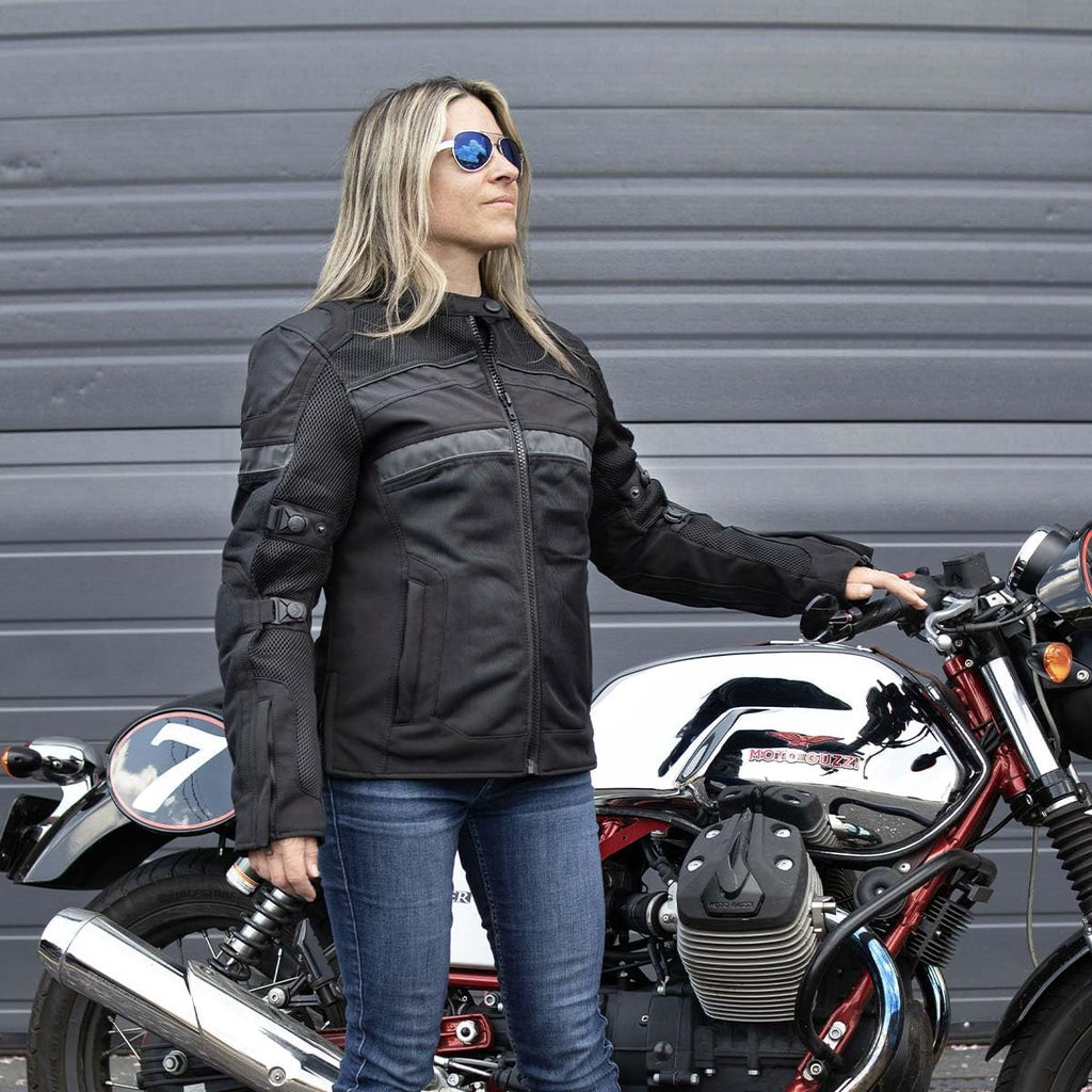 MPL2775 Black Armored Textile Motorcycle Jacket for Women - All Season Jacket w/Removable Liner