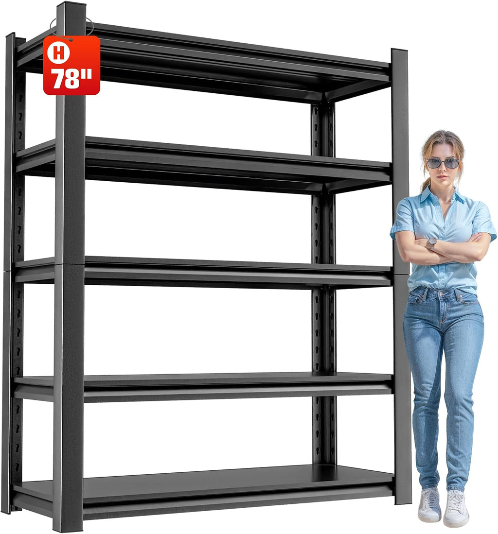 Heavy Duty Metal Storage Shelf, 5 Tier Industrial Shelving Unit - Garage Shelving, Utility Shelf, Metal Storage Rack
