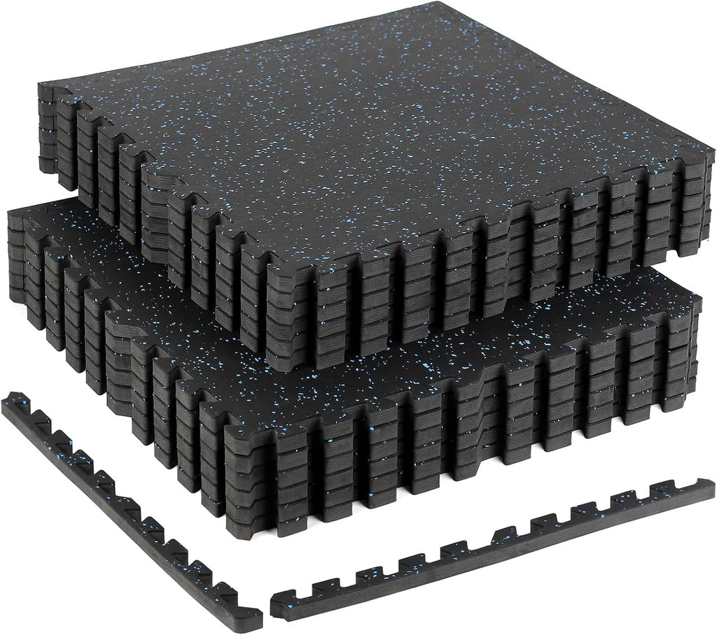 0.56in Thick 48 Sq Ft Exercise Equipment Mats, 12 Tiles Rubber Top EVA Foam Workout Mats, Interlocking Gym Flooring