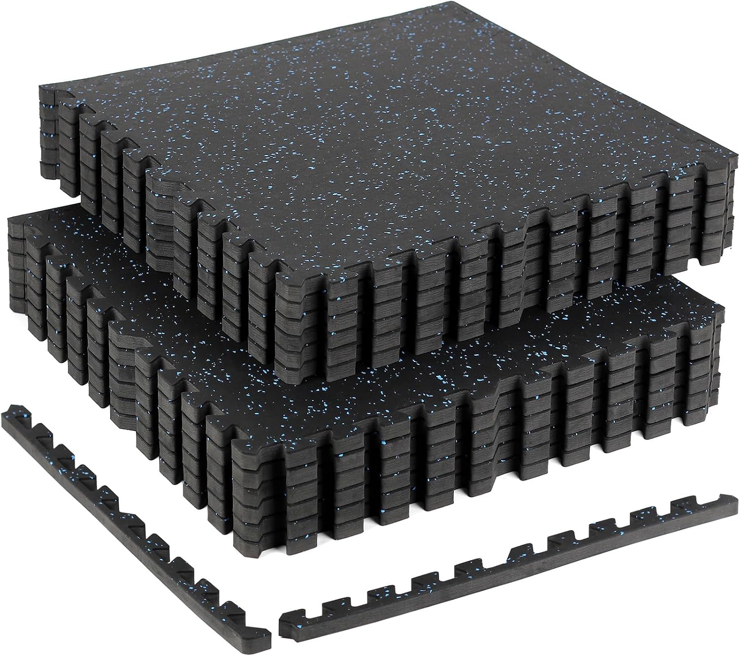 0.56in Thick 48 Sq Ft Exercise Equipment Mats, 12 Tiles Rubber Top EVA Foam Workout Mats, Interlocking Gym Flooring