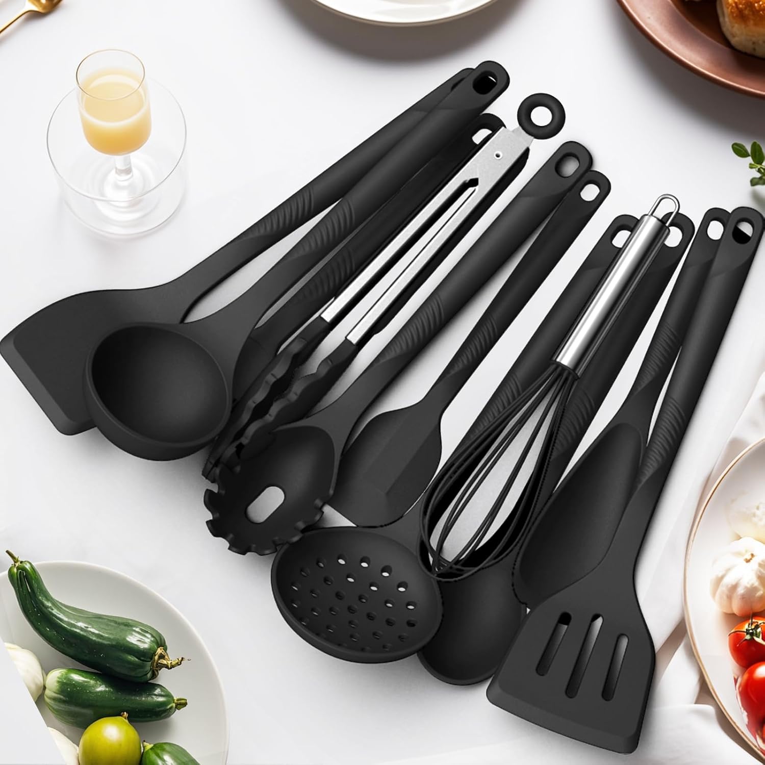 Silicone Cooking Utensils Set - 600°F Heat Resistant, Nonstick Kitchen Utensil Set with Spatulas, Spoons, Whisk