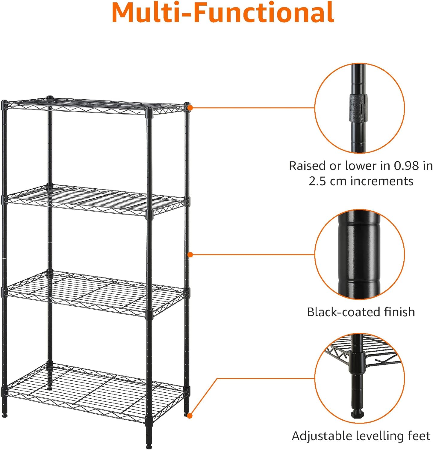 4-Shelf Steel Wire Storage Shelves for Garage, Adjustable Metal Shelving Unit, 200 lbs Per Shelf, 23.2" W x 48" H x
