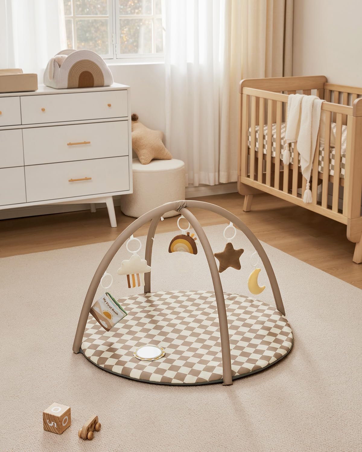 Baby Play Gym Mat, Play Mat Activity Mat with 6 Detachable Toys for Stage-Based Sensory & Motor Skill Development