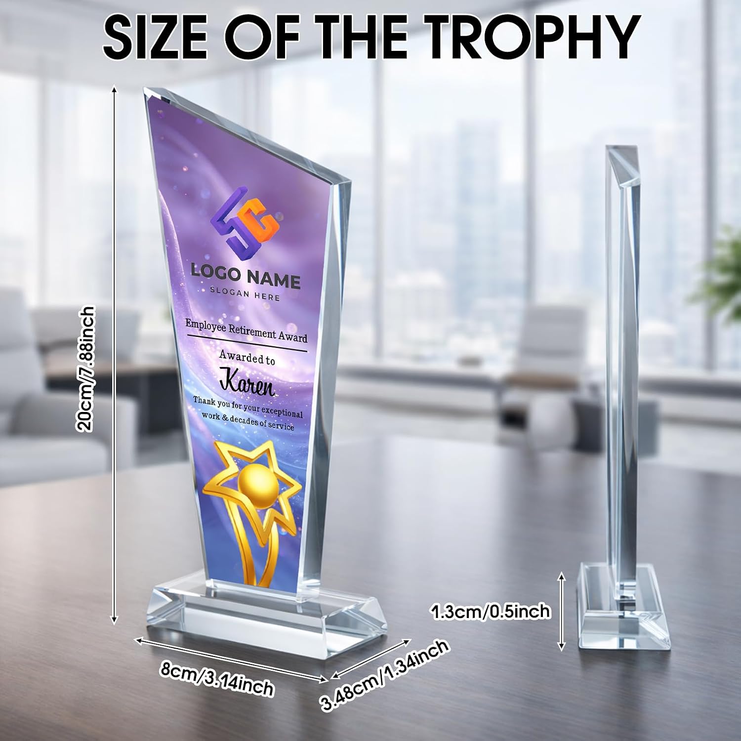 Custom Crystal Trophy Award with Logo Photo Text for Employee Recognition | Personalized Crystal Award For Corporate