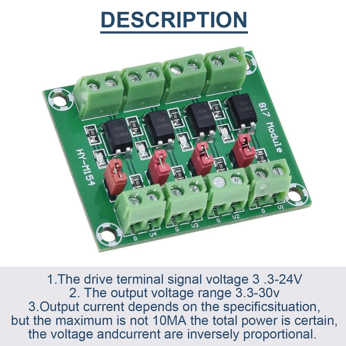 2 Pcs PC817 4 Channel Optocoupler Isolation Module 3.6-30V Voltage Converter Driver Photoelectric Isolated Board for Control Relay with 24AWG Wire