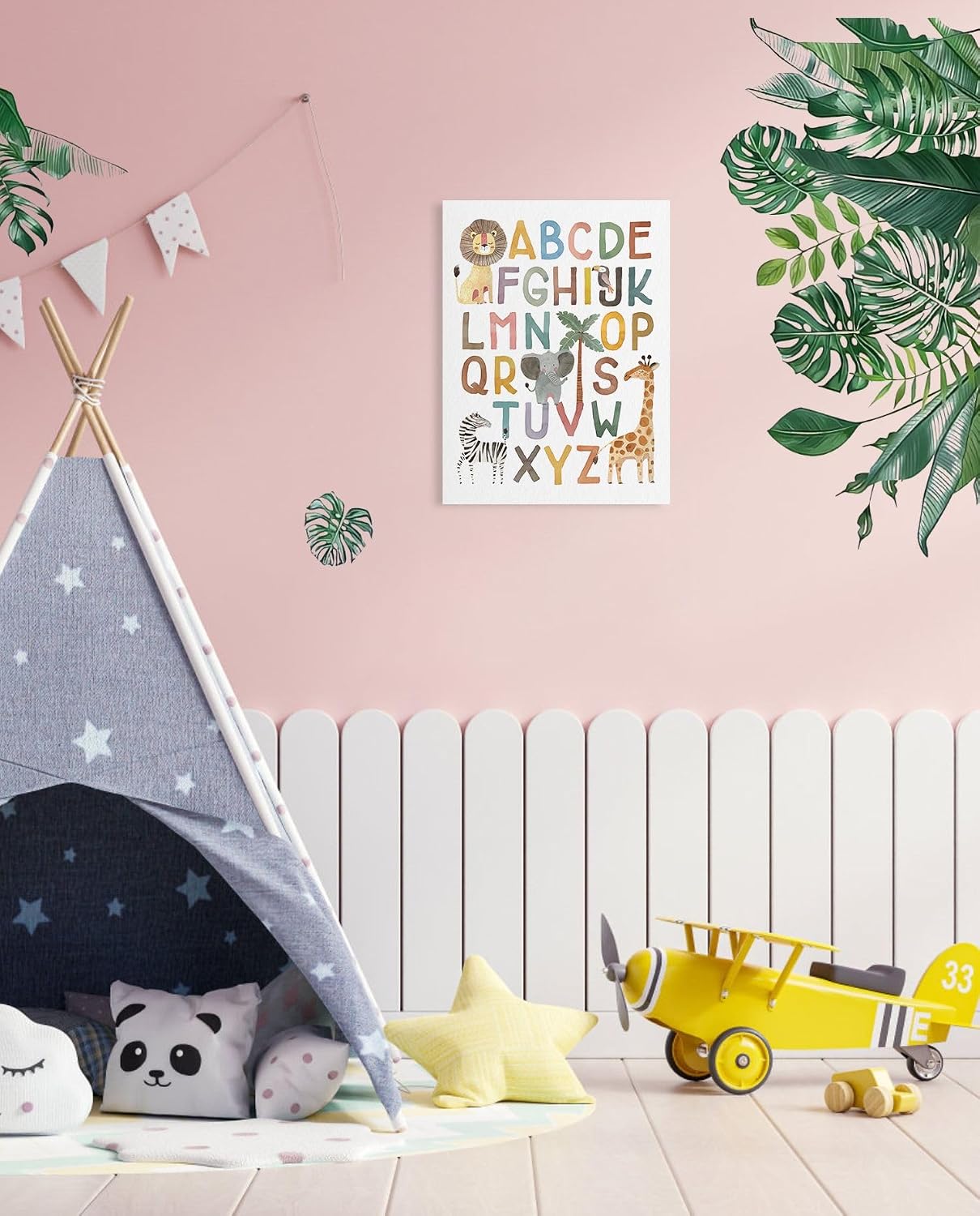 ABC Poster Nursery Wall Decor: Boho Alphabet Art for Classroom Wall, Safari Animal Kids Wall Art, ABC Letters Print