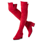 Women Over the Knee Boots Red Size 9 Winter Suede Low 2Inch Heel Thigh High Block Chunky Above knee Designer Ladies