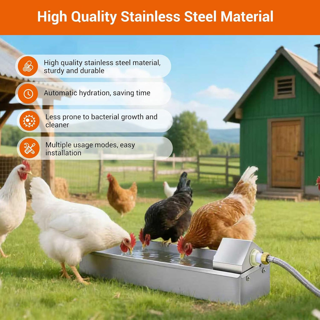 Automatic Chicken Waterer Dispenser 1 Gallon Large Stainless Metal Poultry Waterer Feeder Hanging Chicken Watering