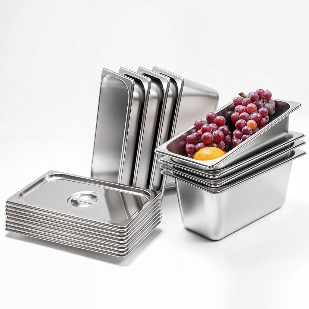 1/3 Full Size 6” Deep Stainless Steel Hotel Pan Steam Pans 8PCS with Lids