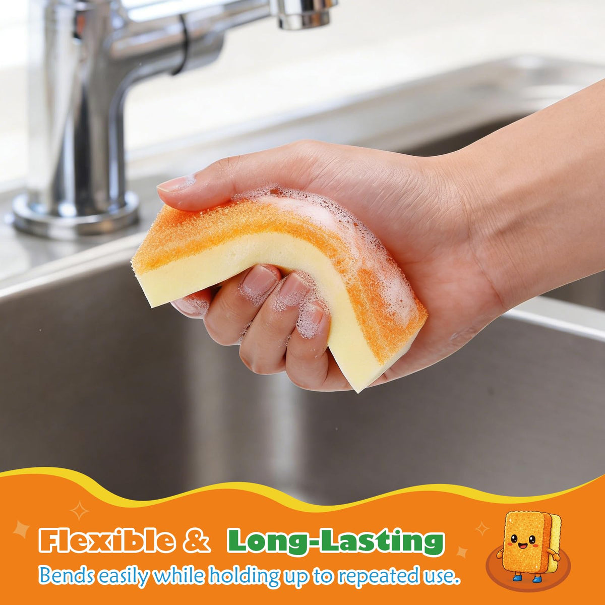 Scrub Sponge, Temperature Responsive Dual-Sided Cleaning Sponges