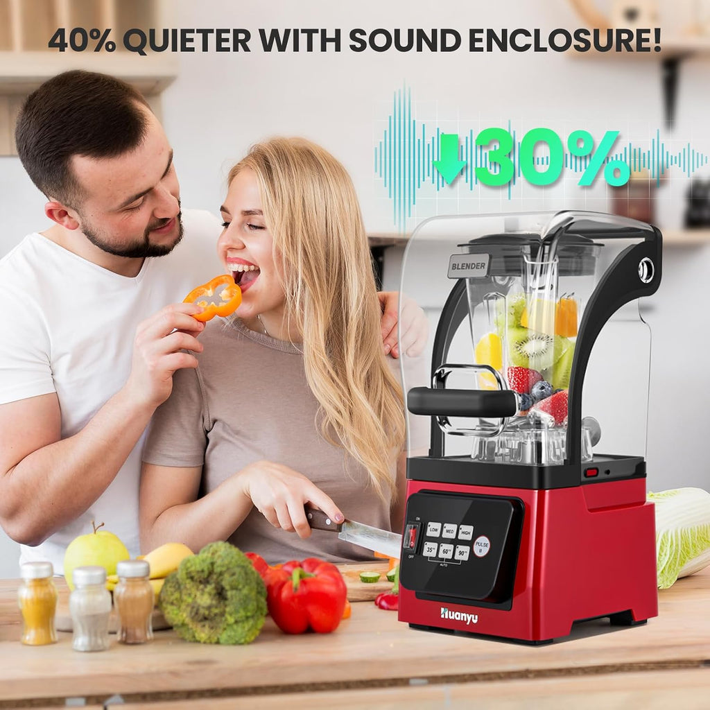 2200W Commercial Blender, Quiet Sound Enclosure, Self-Clean Red