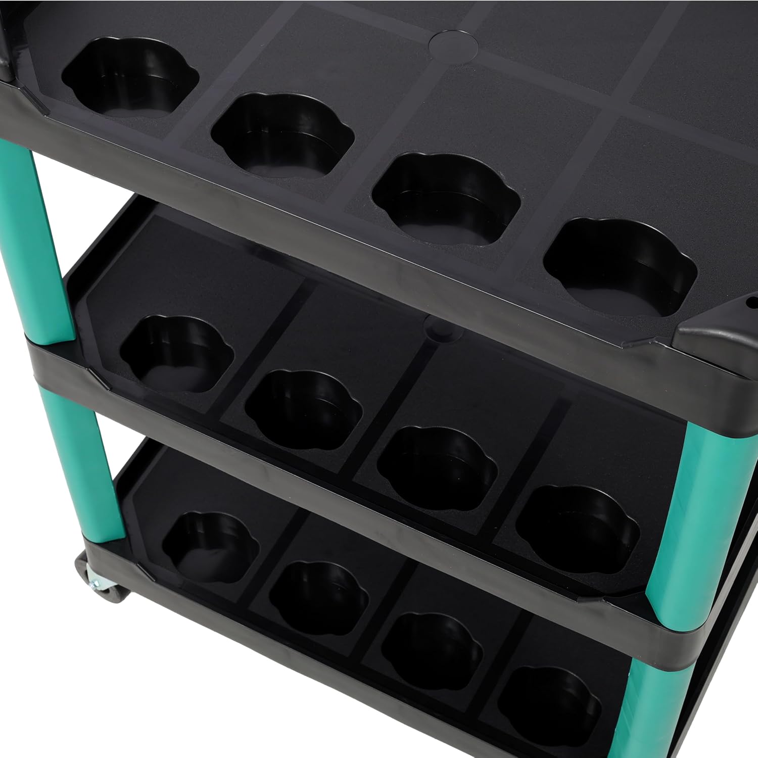 3-Tier Rolling Utility Cart with Pegboard & Hooks, Heavy-Duty Mobile Tool Storage Organizer with 12 Bottle Holders