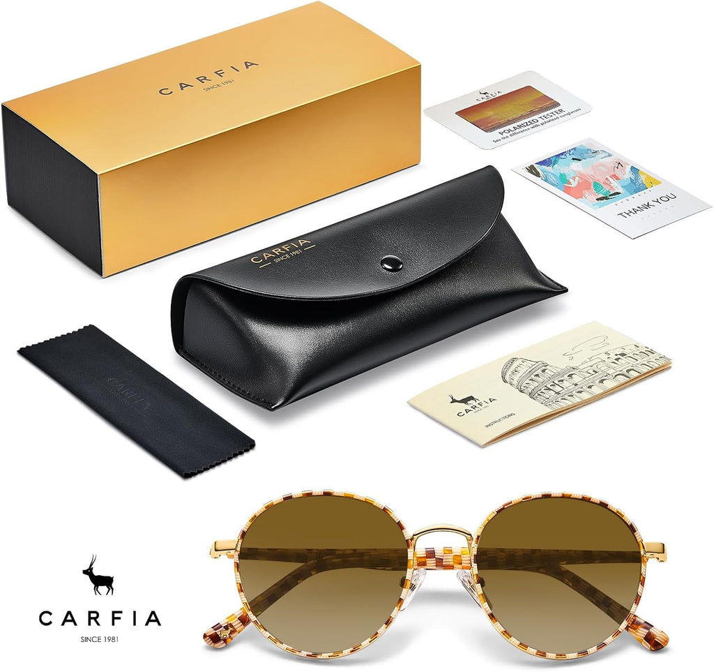 Retro Round Polarized Sunglasses for Women UV Protection | Acetate Arms Metal Frame Driving Sun Glasses