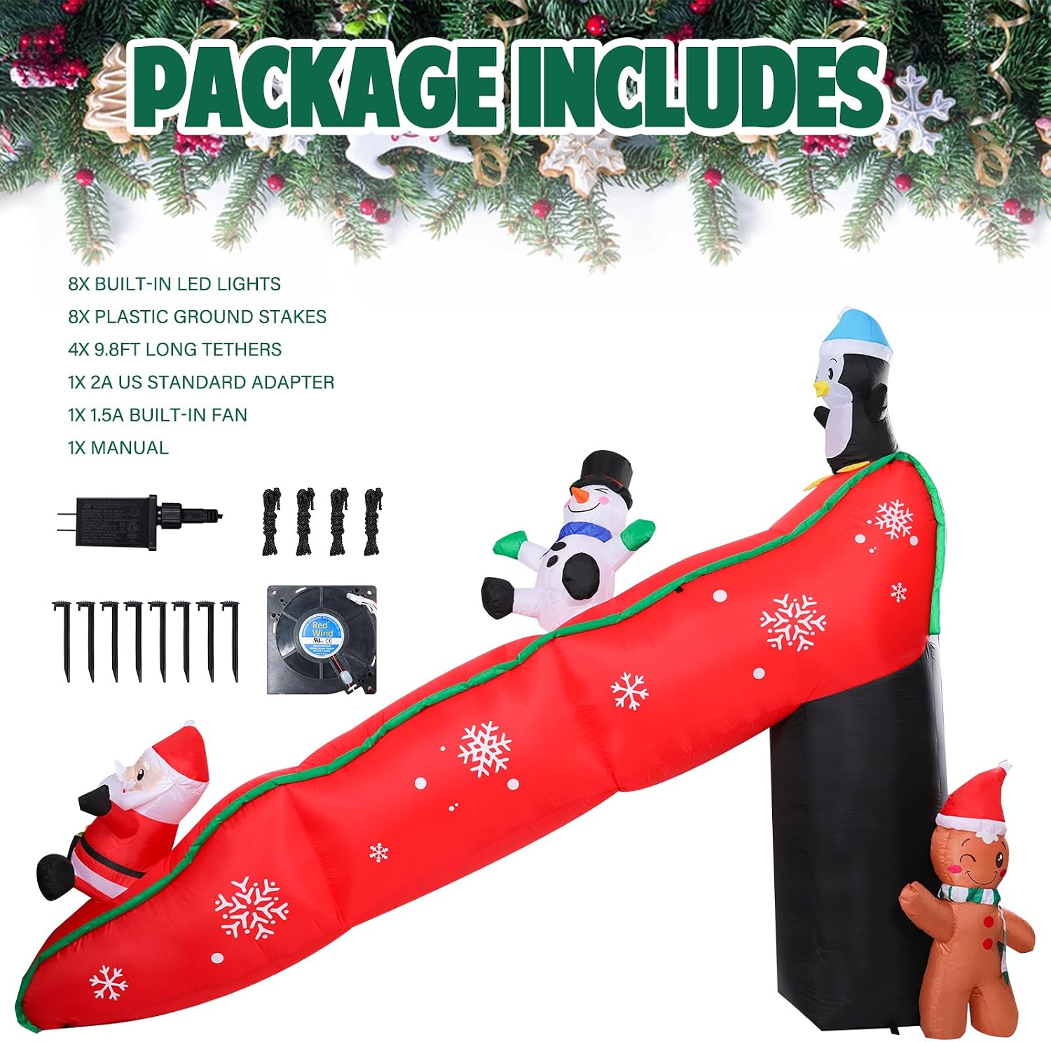 Christmas Inflatable Outdoor Decor,9.7FT Penguin Santa Claus Slide | Christmas Blow Up Yard Decor，LED Light