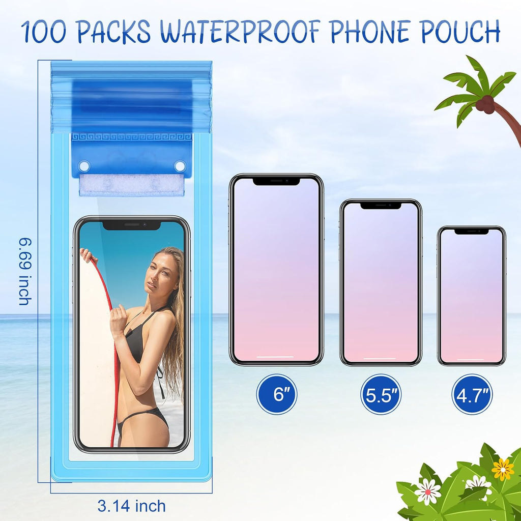100 Pcs Universal Waterproof Phone Pouch Waterproof Phone Case Dry Bag with Lanyard Cellphone Dry Bag for Beach