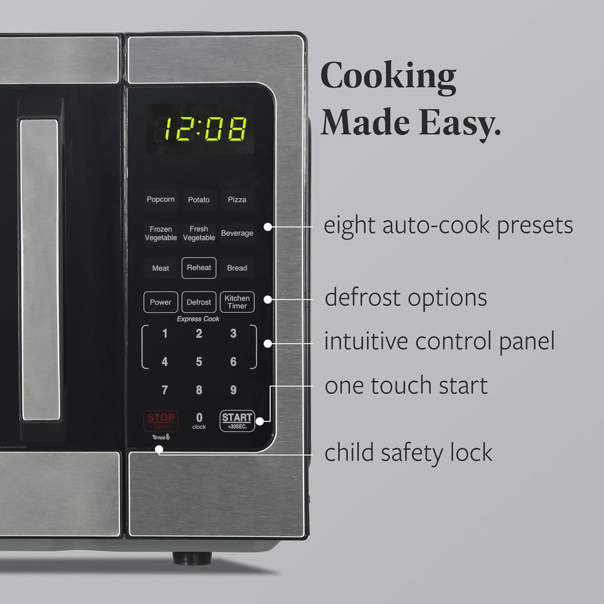 0.9 Cu. Ft. Countertop Microwave Oven – 900 Watts Power, Auto Cook Settings, Defrost, Easy Clean and Child Safety