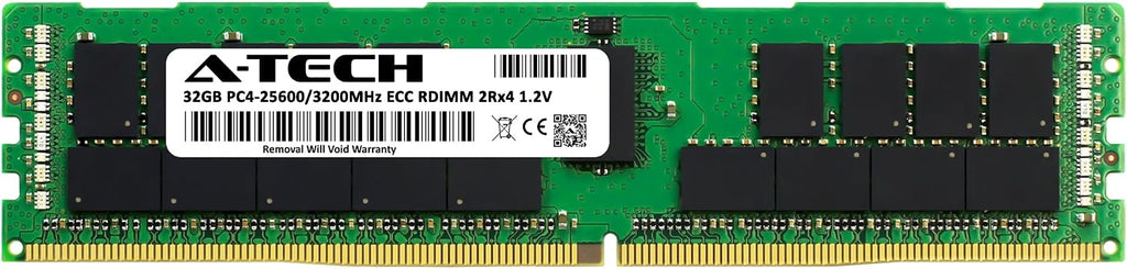 A-Tech 32GB DDR4 3200MHz PC4-25600 ECC RDIMM 2Rx4 Dual Rank 1.2V ECC Registered DIMM 288-Pin Server & Workstation RAM Memory Upgrade Module (A-Tech Enterprise Series)