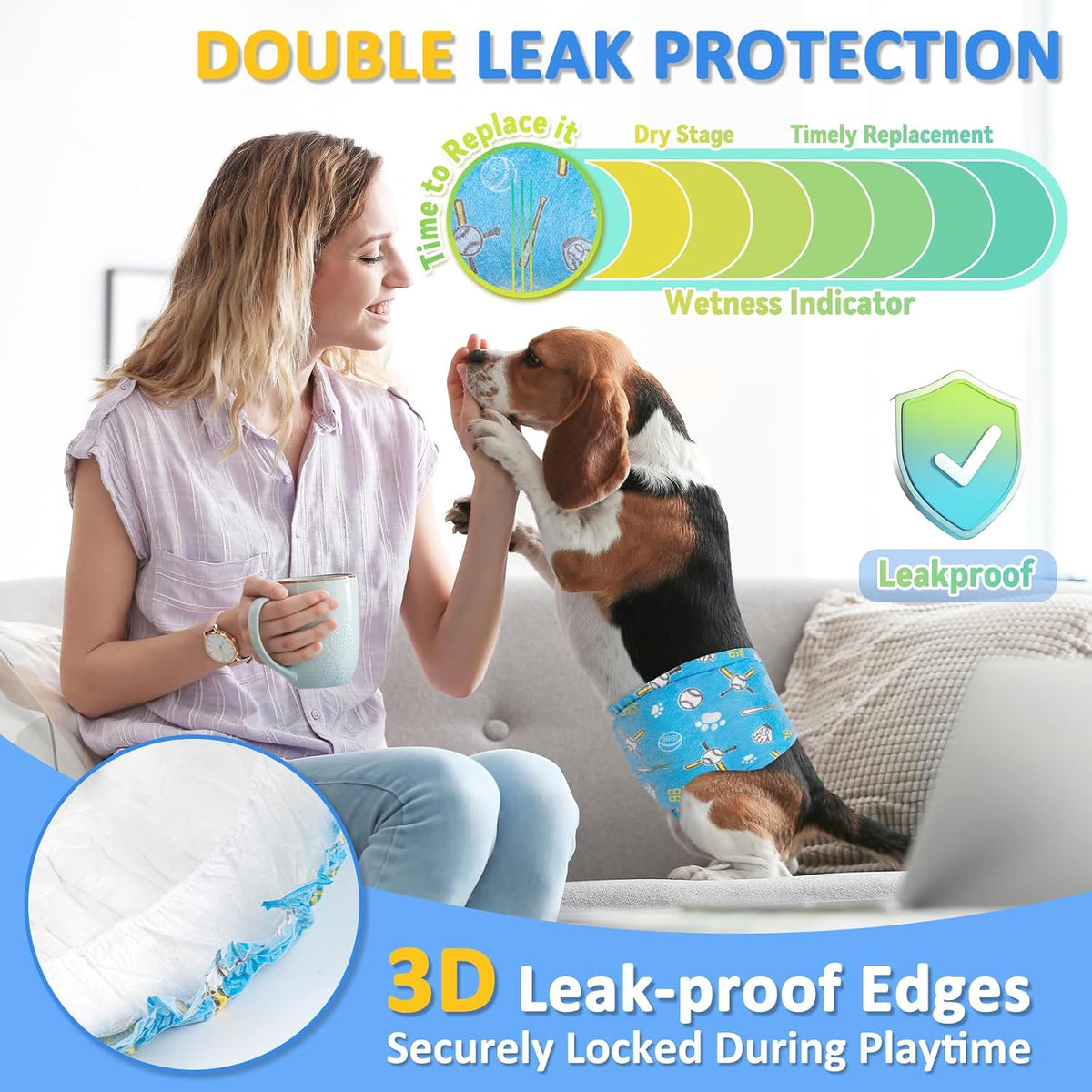 Dog Diapers Male 40ct, Widened Disposable Male Dog Wraps, SuperAbsorbent Doggie Belly Bands with Wetness Indicator