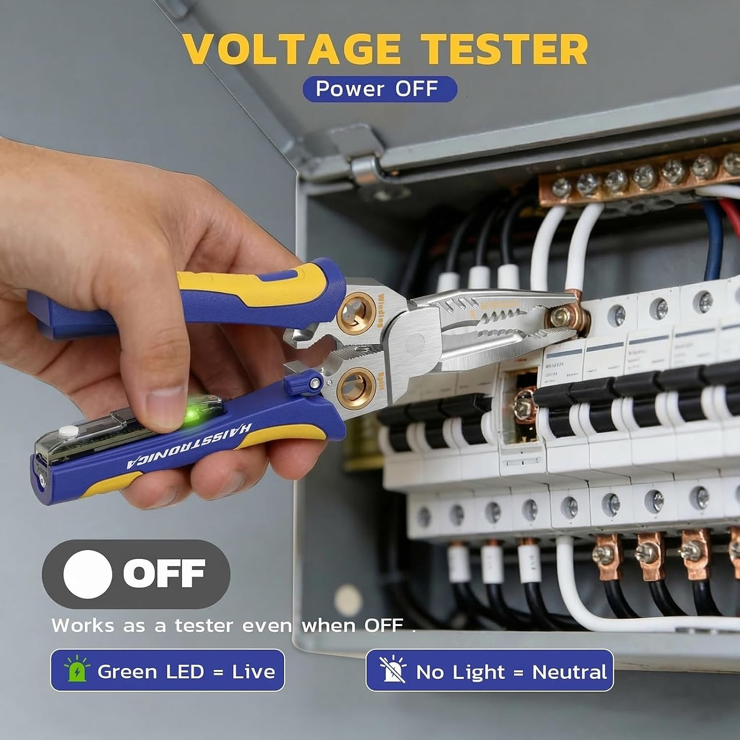 9 in 1 Rechargeable Wire Stripper, AWG 10-18, NCV Tester | USB-C Charging, Audible and Visual Alerts, 1-Hand Lock