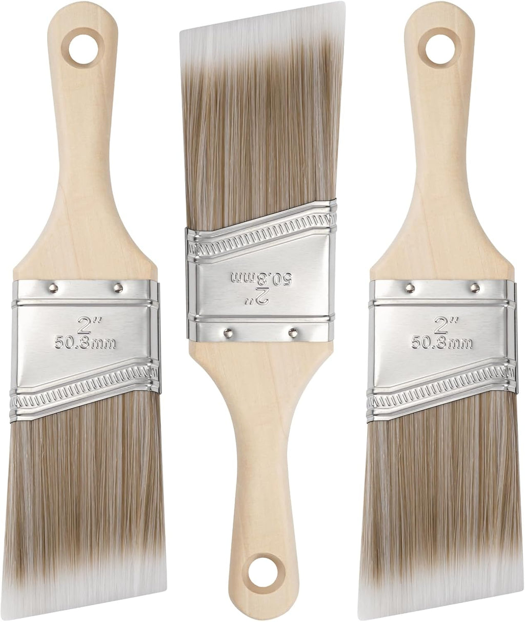 3-Pack 2 Inch Angled Paint Brushes, Sash Brushes for Trim & Wall